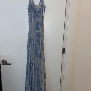 L'AGENCE Blue and Gray Maxi Dress